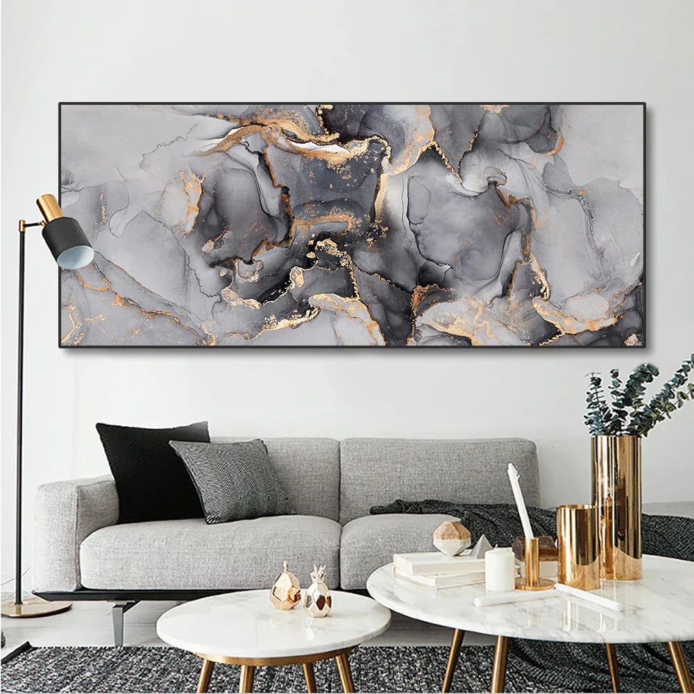 Grey Golden Abstract Marble Large Wall Art Canvas Prints