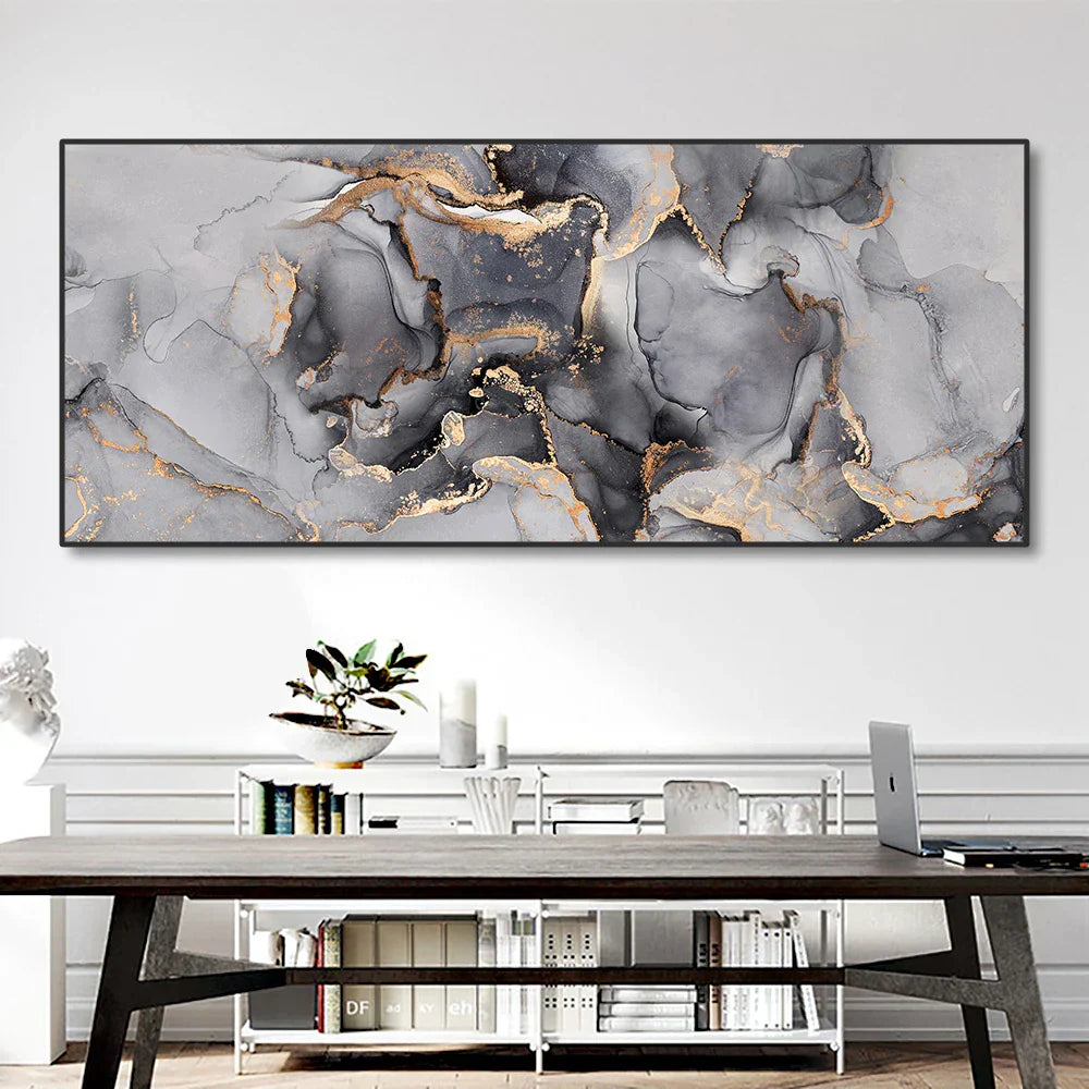 Grey Golden Abstract Marble Large Wall Art Canvas Prints