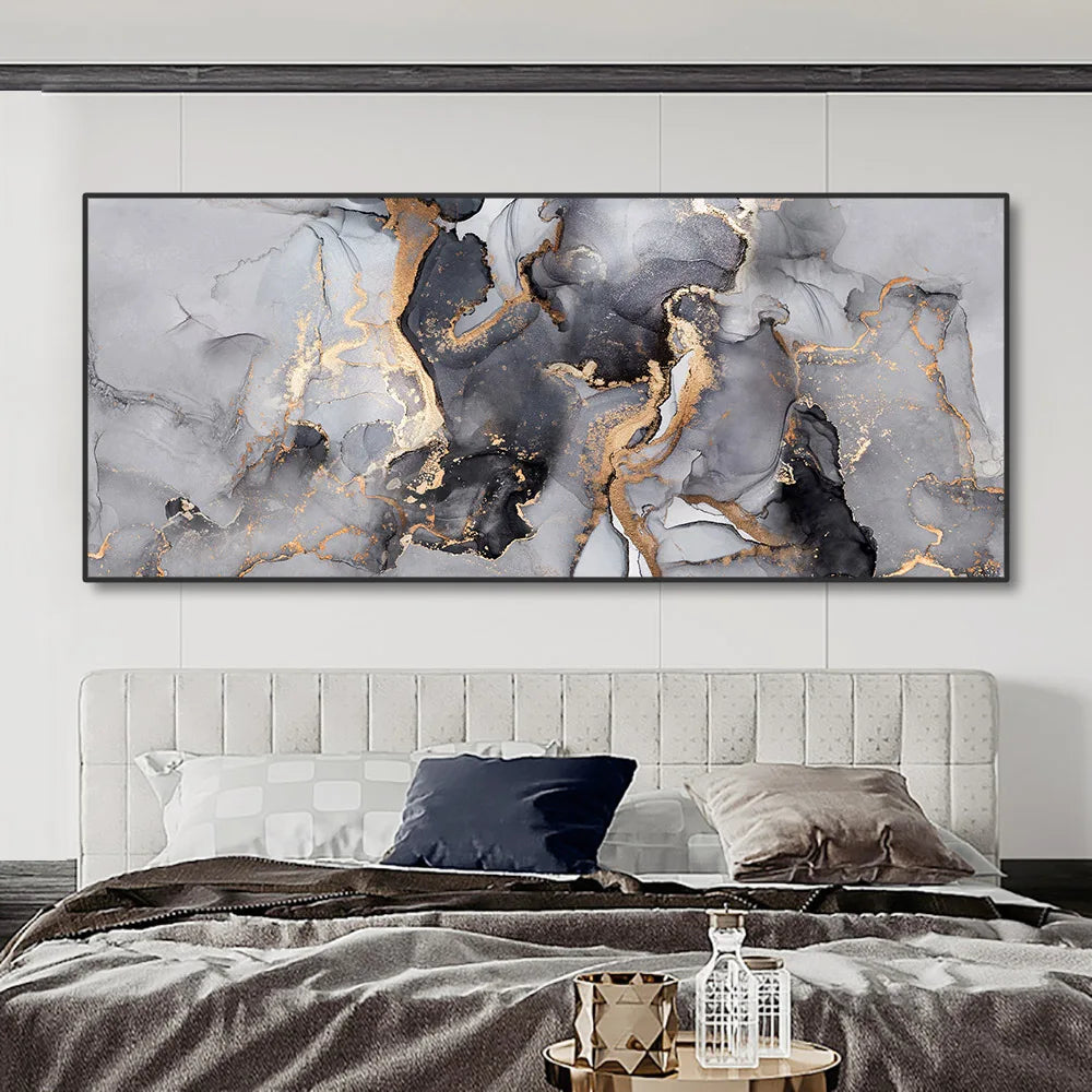 Grey Golden Abstract Marble Large Wall Art Canvas Prints