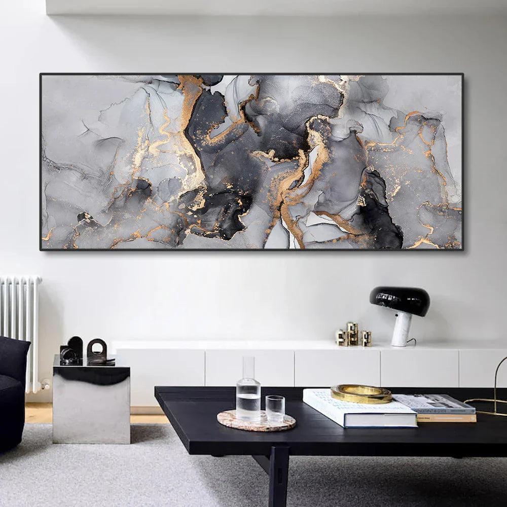 Grey Golden Abstract Marble Large Wall Art Canvas Prints