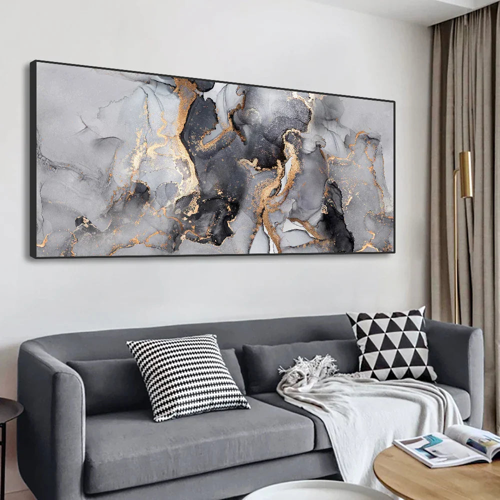 Grey Golden Abstract Marble Large Wall Art Canvas Prints