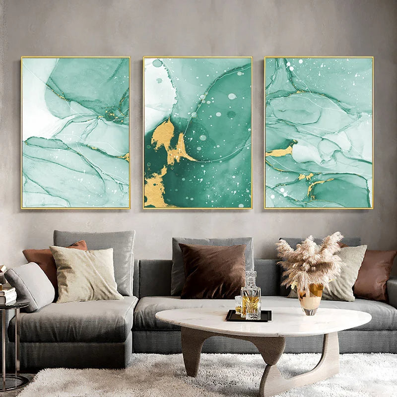 Abstract Green Golden Marble Wall Art Canvas Prints