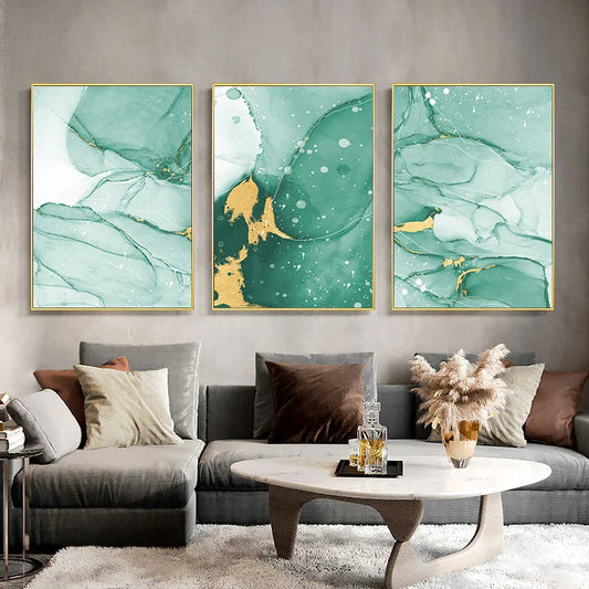 Abstract Green Golden Marble Wall Art Canvas Prints