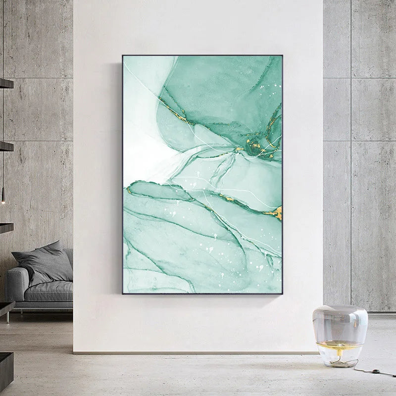 Abstract Green Golden Marble Wall Art Canvas Prints