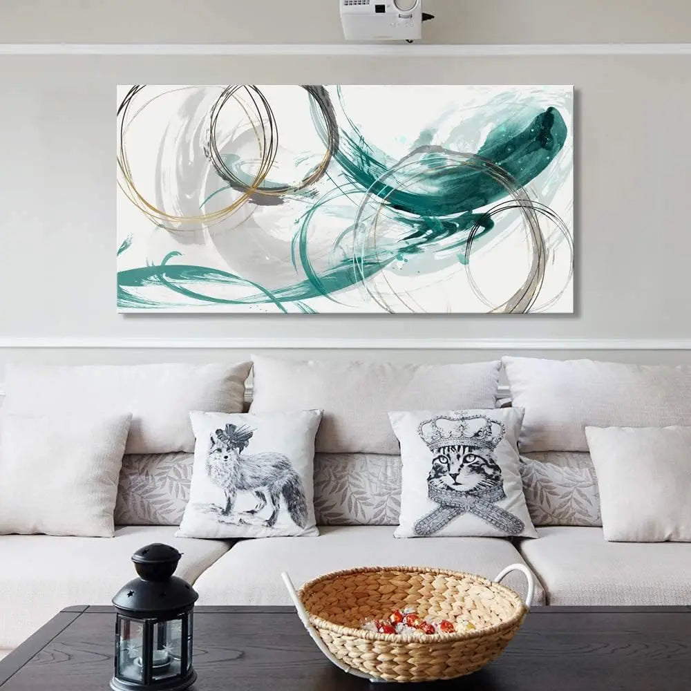 Abstract Golden Green Flowing Wall Art Canvas Prints