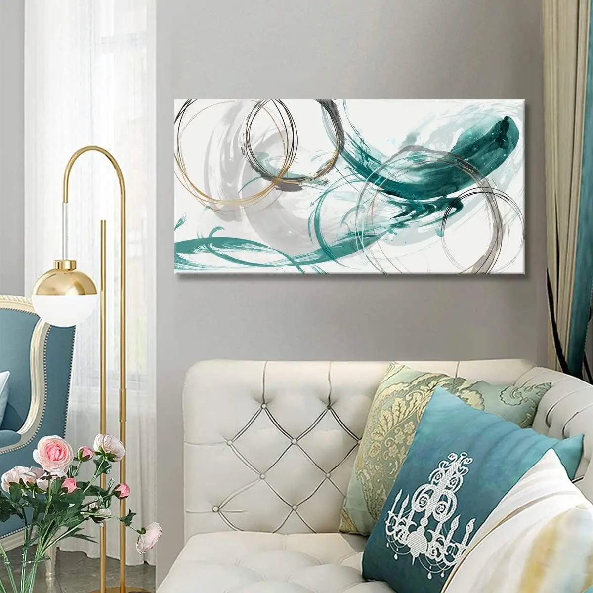 Abstract Golden Green Flowing Wall Art Canvas Prints