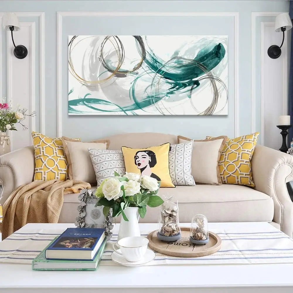 Abstract Golden Green Flowing Wall Art Canvas Prints