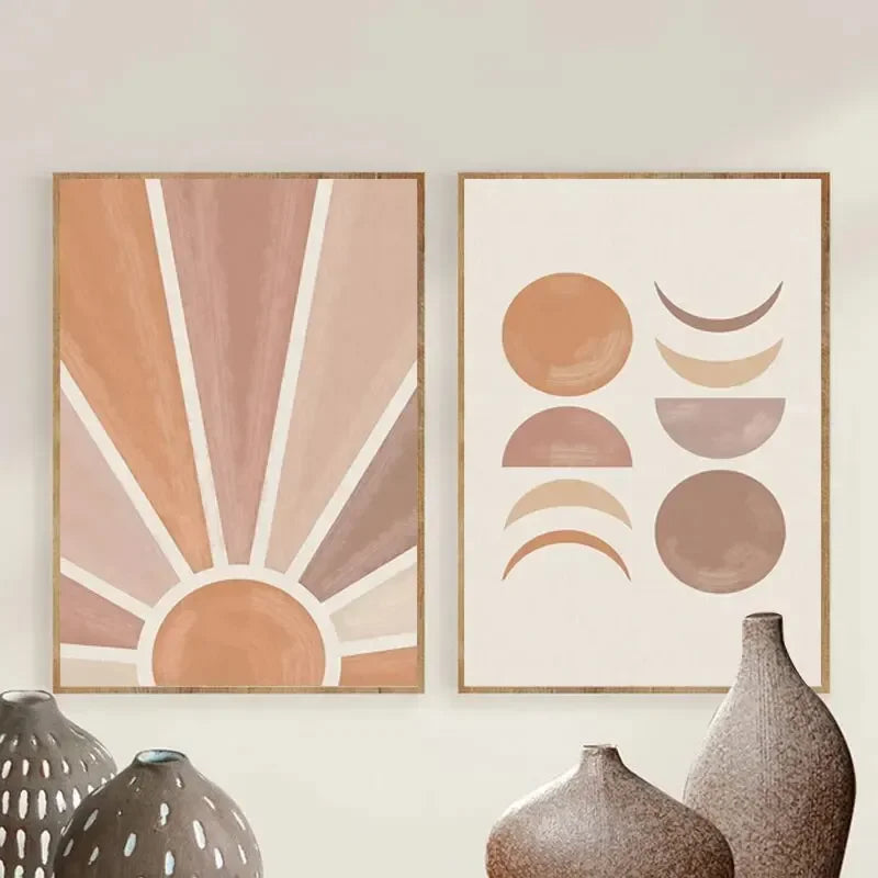 Abstract Sun Moon Phases Boho Wall Art Canvas Prints