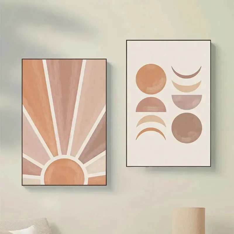 Abstract Sun Moon Phases Boho Wall Art Canvas Prints