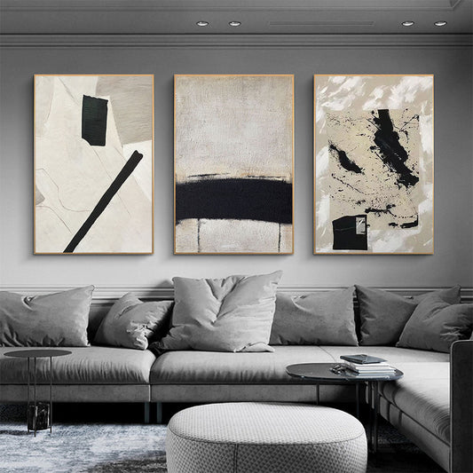Contemporary Abstract Beige Black Textural Canvas Prints