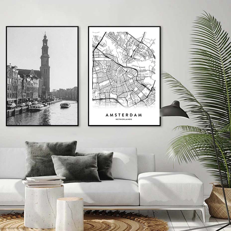 Amsterdam City Map Travel Wall Art Canvas Print