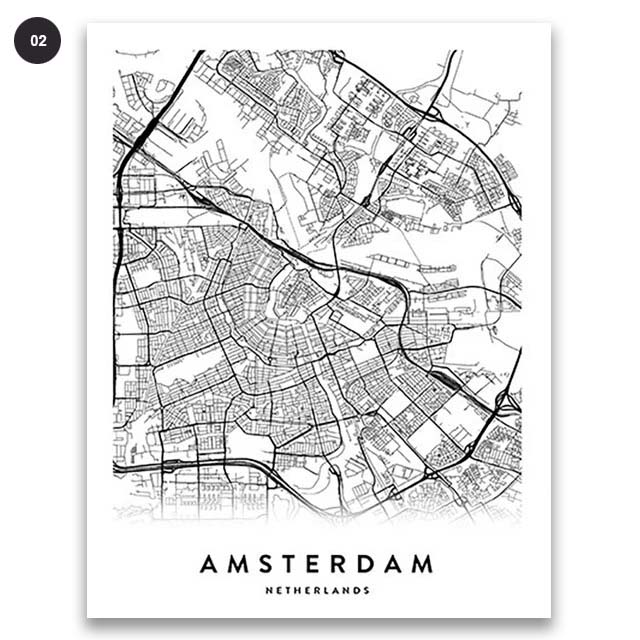 Amsterdam City Map Travel Wall Art Canvas Print