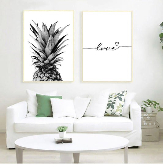 Black White Pineapple Minimalist Love Quote Canvas Prints