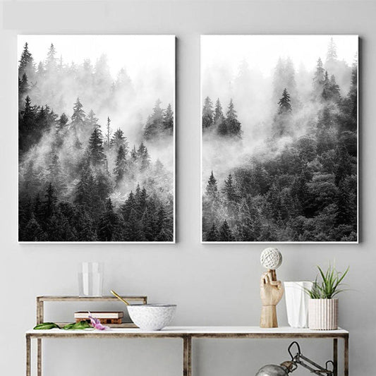 Black & White Misty Forest Canvas Prints