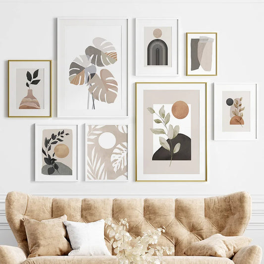 Bohemian Abstract Sun Leaf Pastel Neutral Wall Art Canvas Print  Art