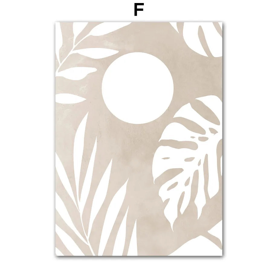 Bohemian Abstract Sun Leaf Pastel Neutral Wall Art Canvas Print  Art