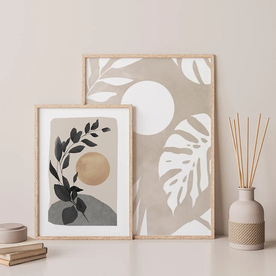 Bohemian Abstract Sun Leaf Pastel Neutral Wall Art Canvas Print  Art