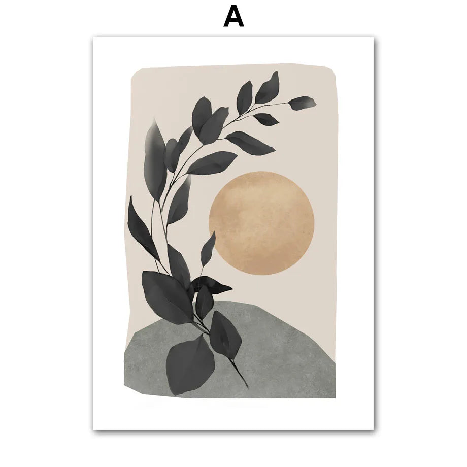Bohemian Abstract Sun Leaf Pastel Neutral Wall Art Canvas Print  Art