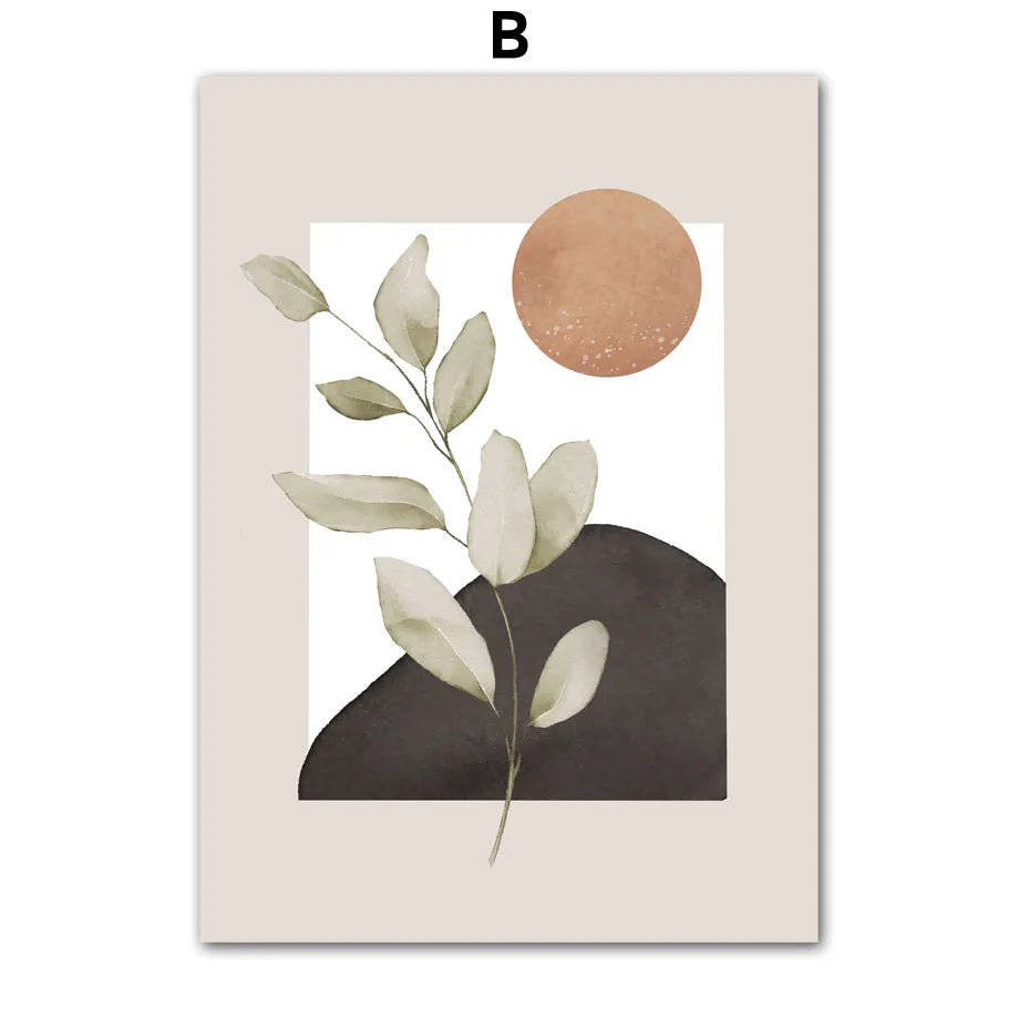 Bohemian Abstract Sun Leaf Pastel Neutral Wall Art Canvas Print  Art