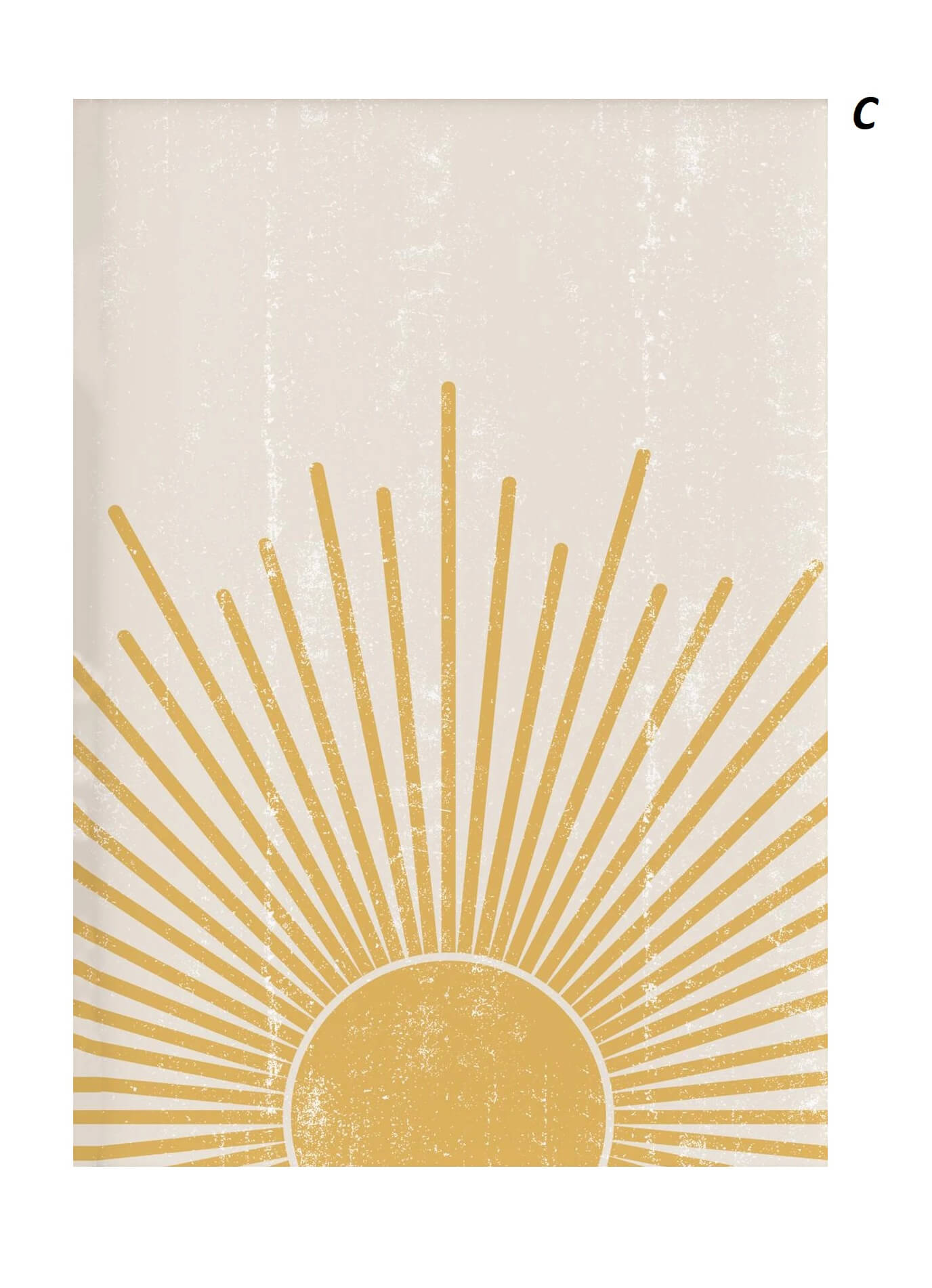Decorative poster with gold sunburst design on a beige background