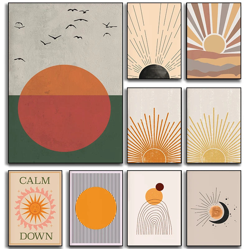 Bohemian Sun Mid Century Boho Canvas Print Wall Art