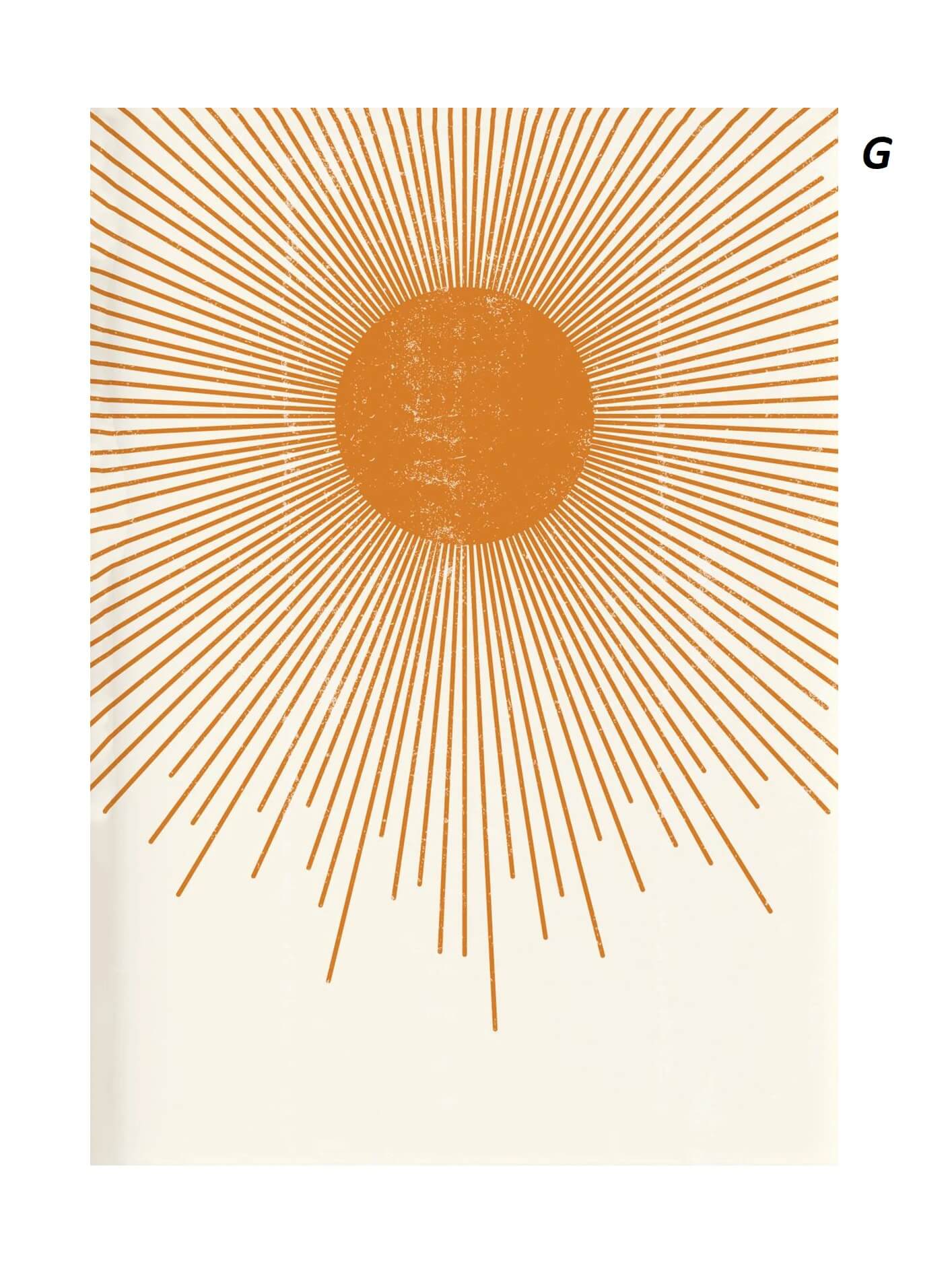Decorative design with a sun-like circle and radiating lines on a beige background