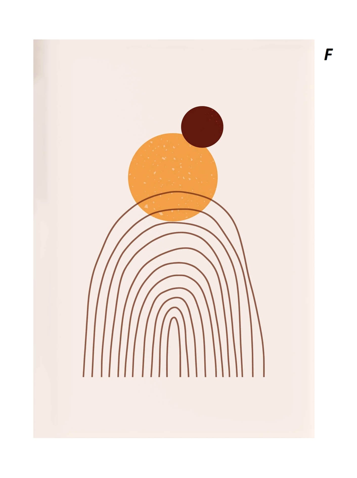 Abstract design with a rainbow and two circular shapes on a beige background
