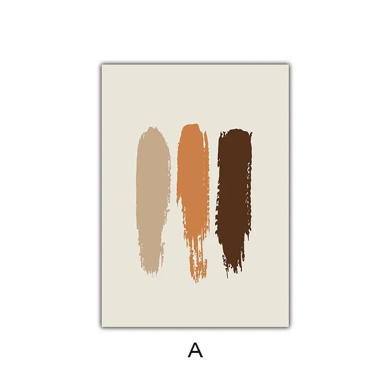 Three vertical color swatches in beige, orange, and brown on a beige background