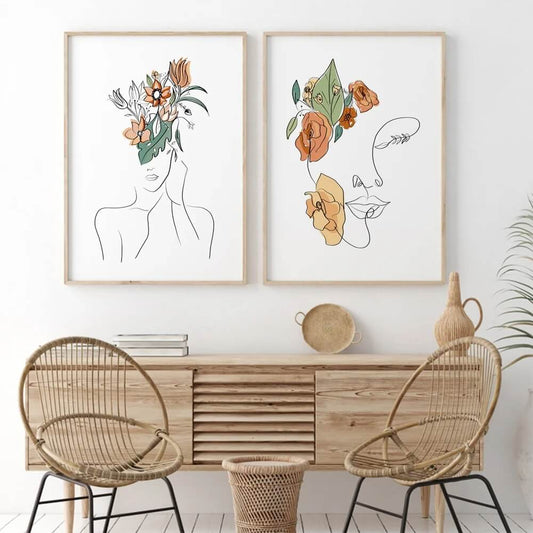 Boho Abstract Woman Face Line Wall Art