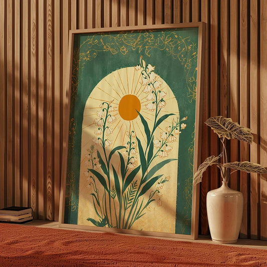 Boho Emerald Green Lilly Of The Valley Floral Canvas Print