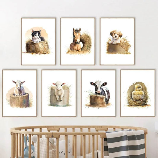 Cat Chick Sheep Dog Pig Cow Horse Farm Animals Wall Art