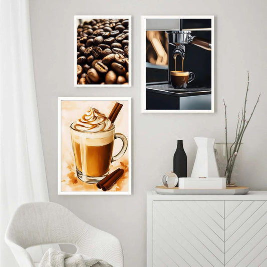Coffee Retro Cappuccino Coffee Beans Espresso Machine Gallery Wall Art