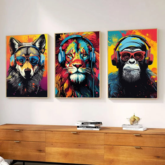 Colorful Cool Graffiti Animals With Headphones Gaming Canvas Prints