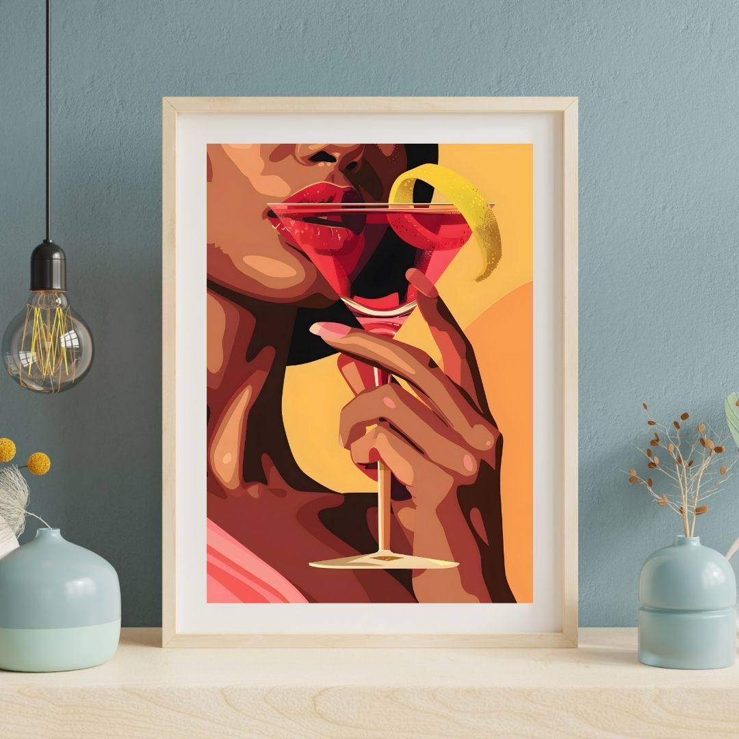 Colorful Pop Art Kitchen Martini Wine Cocktail Canvas Wall Art