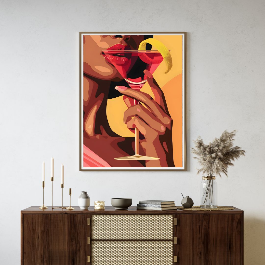 Colorful Pop Art Kitchen Martini Wine Cocktail Canvas Wall Art