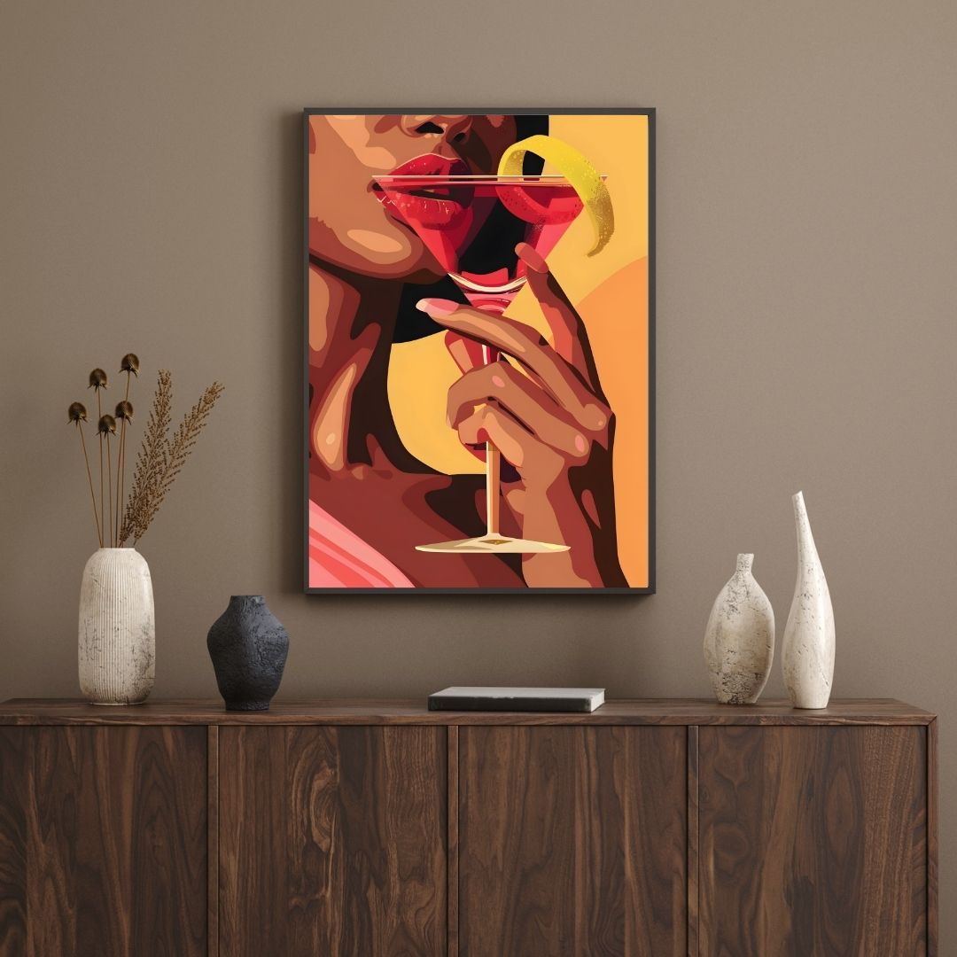 Colorful Pop Art Kitchen Martini Wine Cocktail Canvas Wall Art