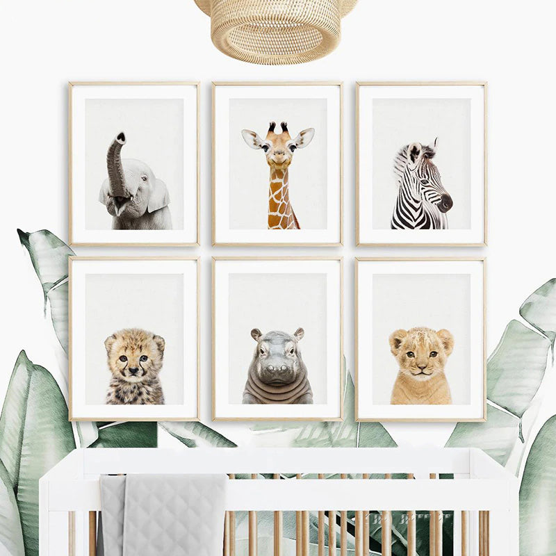 Baby Elephant Giraffe Lion Animal Wall Art Canvas Prints