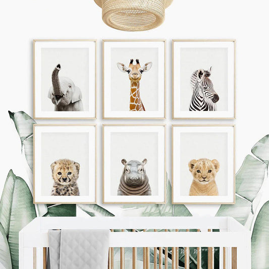 Baby Elephant Giraffe Lion Animal Wall Art Canvas Prints