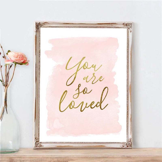Cute Pink Golden Love Quote Canvas Prints