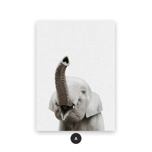Baby Elephant Giraffe Lion Animal Wall Art Canvas Prints