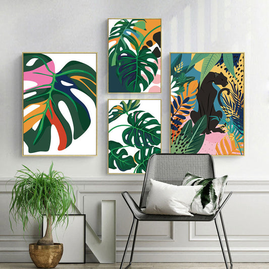 Monstera Leaves and Jungle Animals Canvas Prints