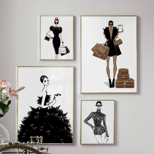 Parisian Fashion Shopping Girl Canvas Prints