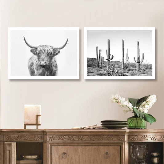 Scottish Highland Cattle Cactus Canvas Prints