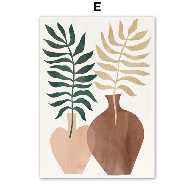 Mountain River Sun Leaf Vase Abstract Boho Canvas Prints