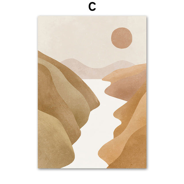 Mountain River Sun Leaf Vase Abstract Boho Canvas Prints
