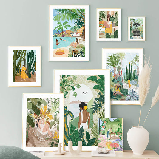 Tropical Plants Woman Cactus Canvas Prints Wall Art