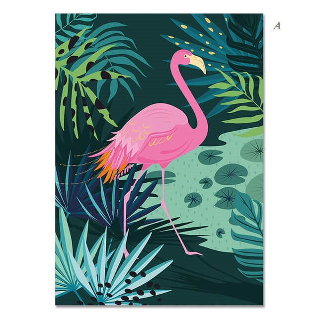 Monstera Leaves and Jungle Animals Canvas Prints