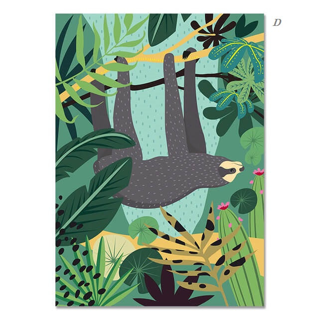 Monstera Leaves and Jungle Animals Canvas Prints