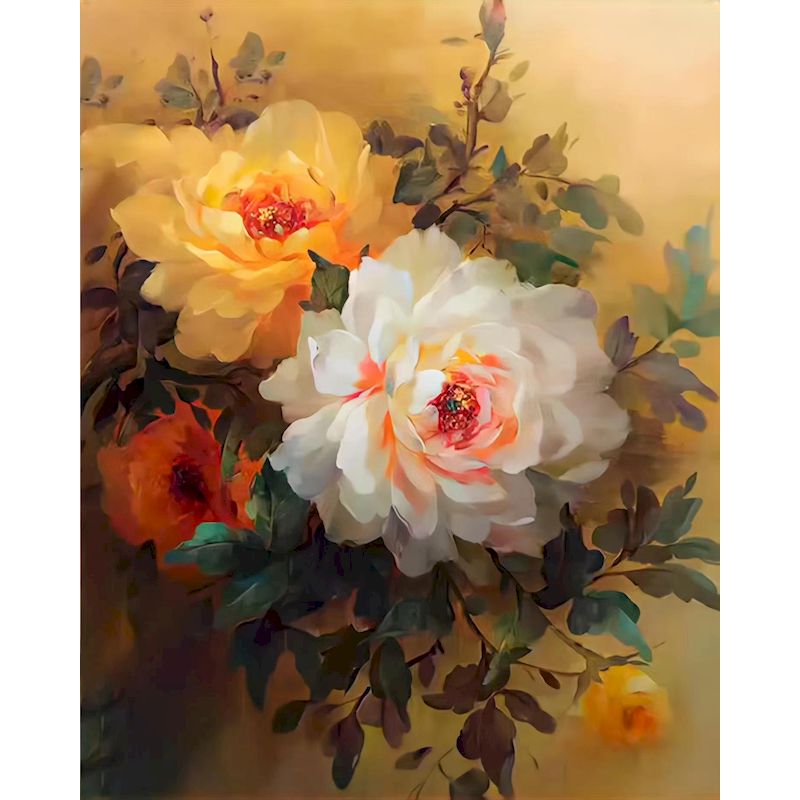 DIY Paint By Numbers -  White and Yellow Roses Painting Canvas