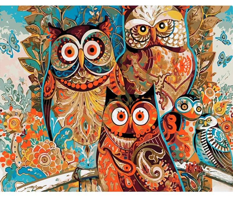 DIY Paint By Numbers - Happy Owls Painting Canvas